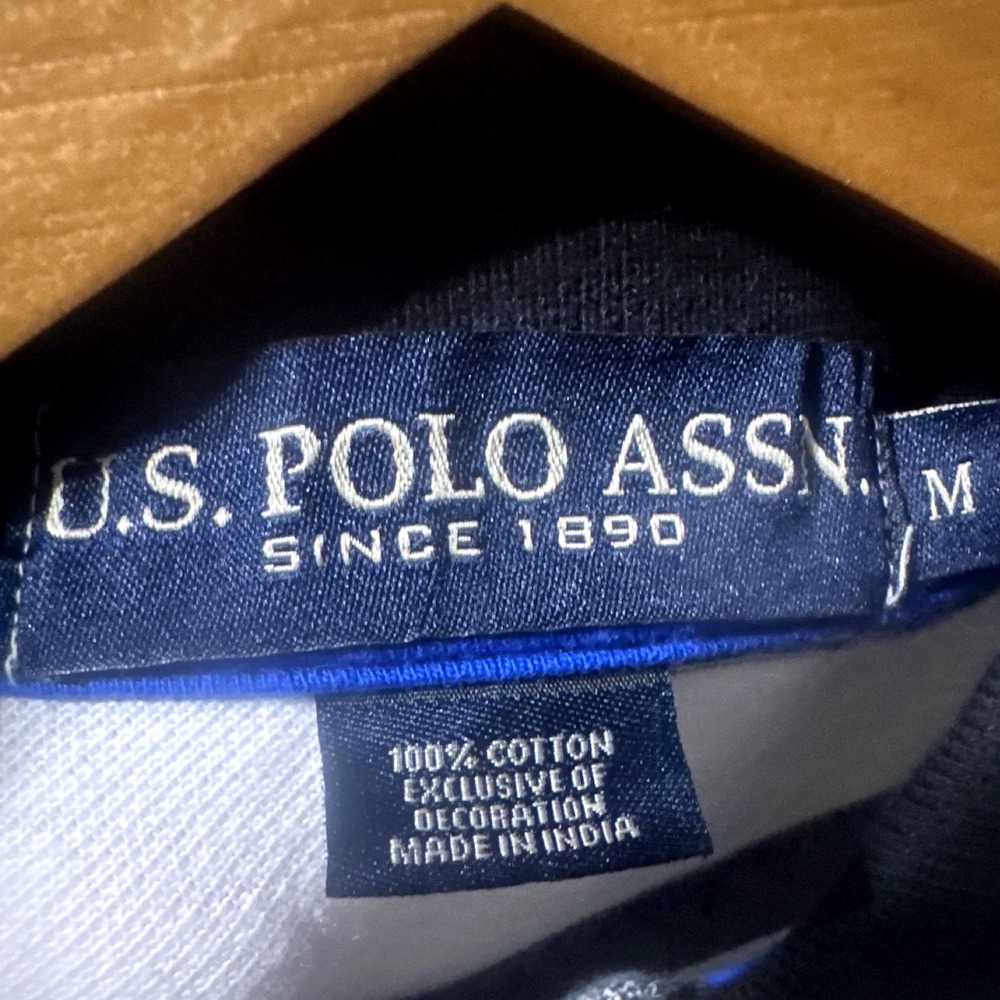 US Polo‎ Assn Striped Polo Button Shirt Mens Medium White Grey Pony Logo Prppy - Picture 6 of 6
